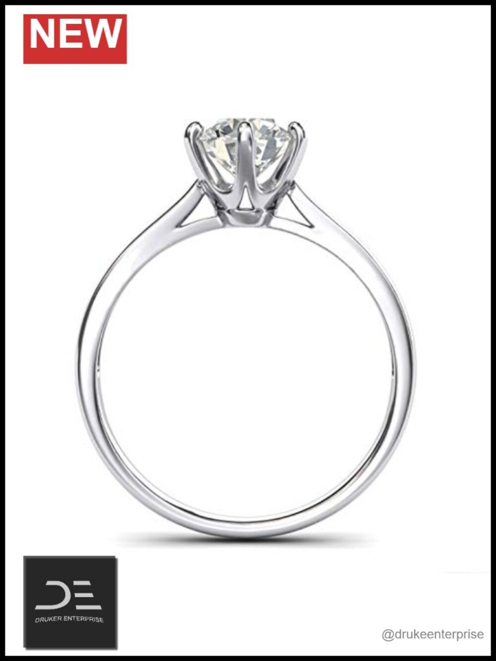 14K White Gold 2CT Simulated Diamond Solitaire Engagement Ring 6-Prong Bridal